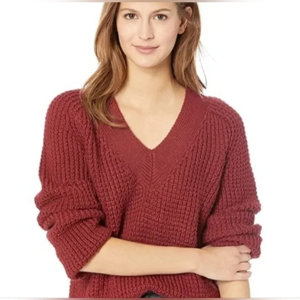 Pendleton Emery Burgundy Maroon V-Neck Chunky Pullover Sweater Size XS